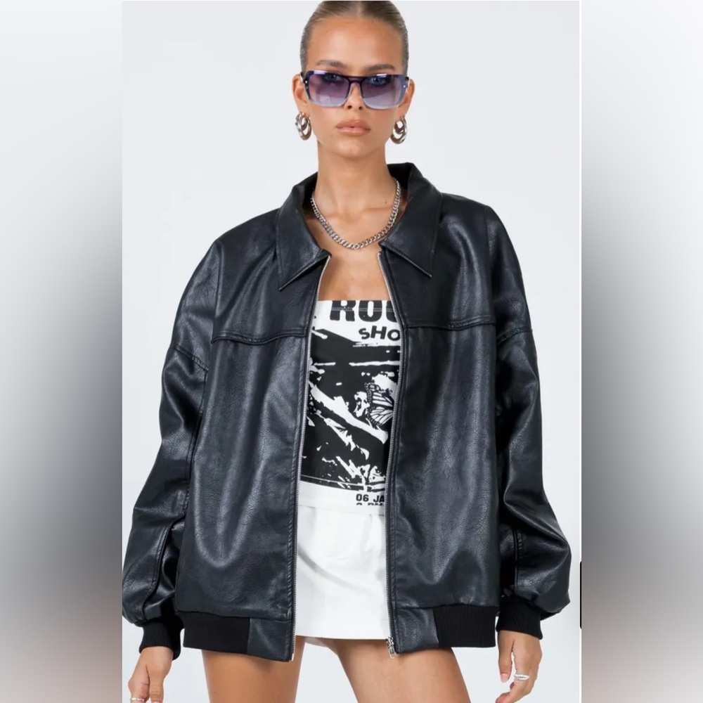 Oversize Faux Leather Bomber Jacket